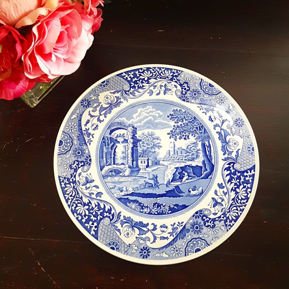 Vintage Spode Italian Blue & White Cake Plate - Elegant Serving Platter